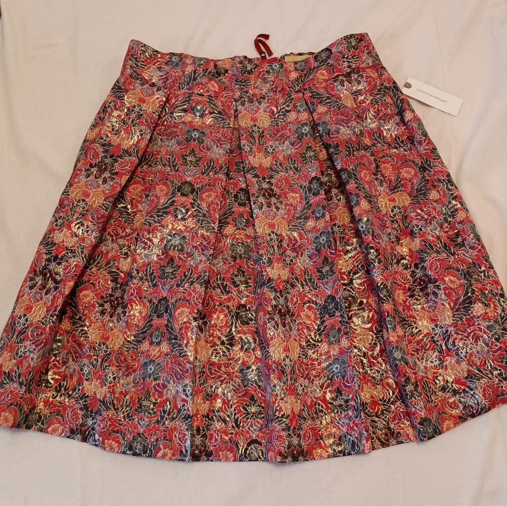 Anthropology Maeve Floral Metallic Jacquard Circle Skirt Size Small Multi Color